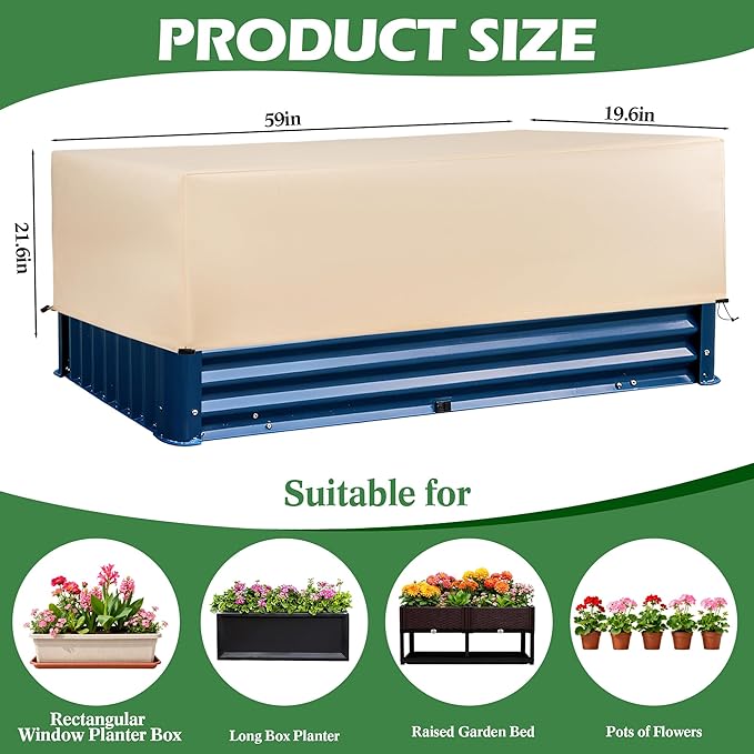 Plant Covers Freeze Protection 2 Pack with Elastic Drawstring, 3.54 oz/yd² Winter Cold Weather Frost Blanket Planter Box Cover for Raised Bed Outdoor Flowers Potted, 59 x 19.6 x 21.6 INCH