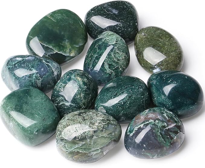 DUQGUHO Moss Agate Crystals Bulk Natural Irregular Polished Stones Tumbled Crystals Gemstone Rocks for Beginners Gift 200g
