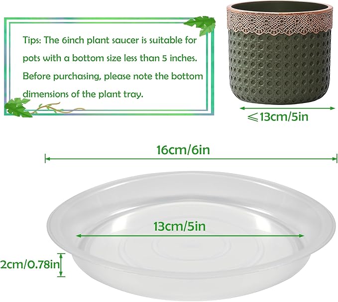 12 Pcs 6 Inch Round Plant Saucers for Less 5 Inch Pot Indoors Outdoors Plant Trays for Pots Planter Saucer Plastic Drip Tray Planter Water Tray(Clear, 6"(12pcs))