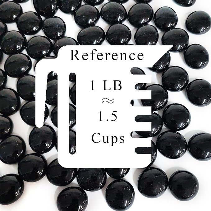 1lb Black Glass Marbles for Vase, 100 pcs Black Flat Glass Beads, Decorative Pebbles for Vase Fillers, Fish Tank, Plants, Flower Pots, Fountains, Crafts, Aquarium Rocks and Home Decor