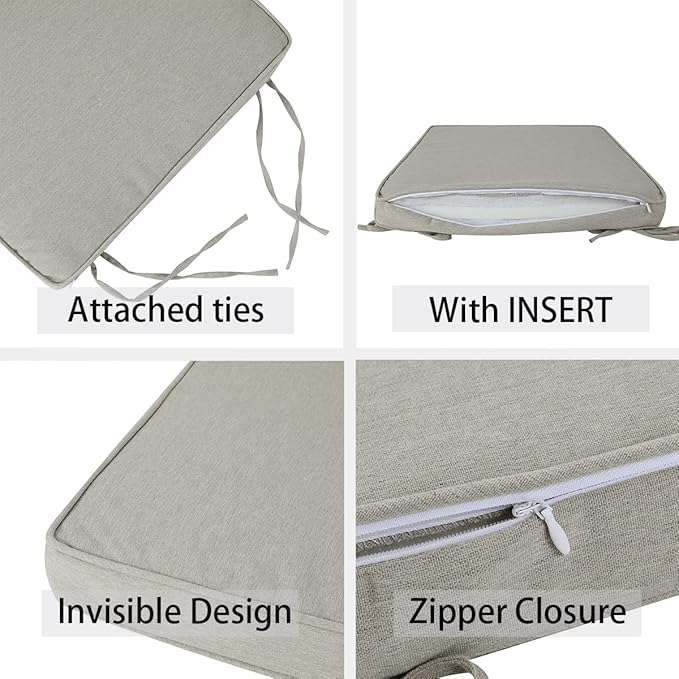 Outdoor Chair Cushions 18x18 Inch,Set of 2,Water Resistant Chair Pads with Ties,Square Seat Cushion 18"x18"x2.5",Patio Chair Cushion for Garden,Backyard Furniture(Light Brown)