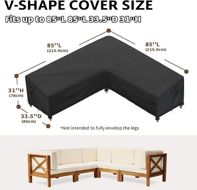 iBirdie Outdoor Sectional Cover fit 85 x 85 inch, 84 x 84, 83 x 83, 82 x 82 L-Shaped Patio Sofa Waterproof Weatherproof 600D Heavy Duty Garden Furniture Cover for Outside L Shape Couch