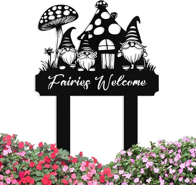 Custom Metal Gnome Garden Sign with Stake, Personalized Garden Signs for Outside, Customized Garden Name Signs for Yard Lawn Outdoor Decor Gardening Gifts for Moms Grandmas Gardeners