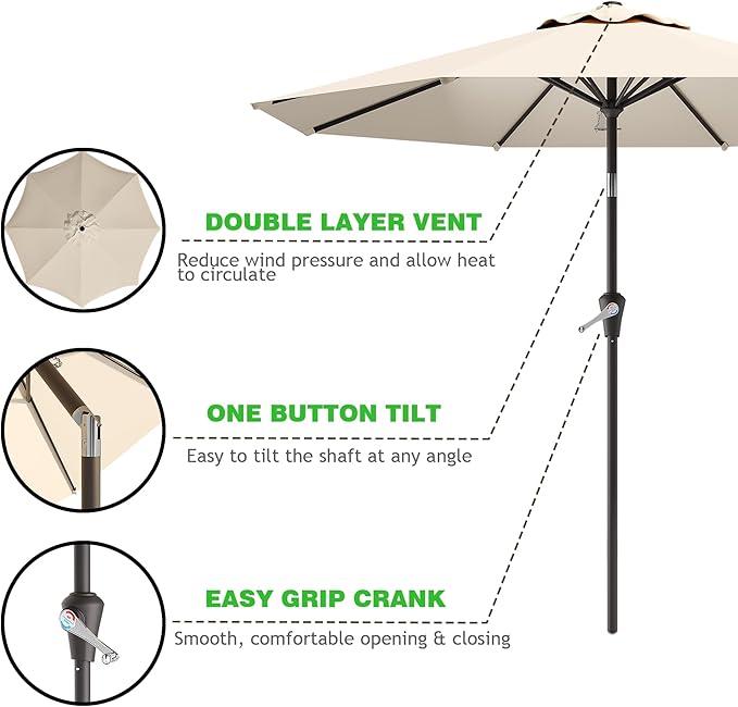 AreShark 9 FT Patio Umbrella for Outdoor, Outdoor Umbrella with Push Button Tilt and Crank, Outdoor Patio Umbrellas with 8 Sturdy Ribs for Market, Garden, Deck, Backyard, Pool (Warm White)