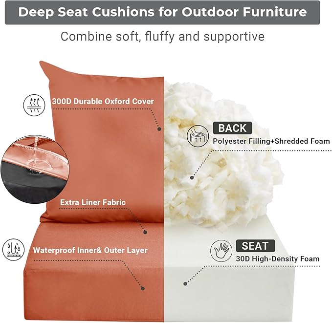 Outdoor Cushions for Patio Furniture,Outdoor Seat Cushion Set 24 x 24 x 5.75 Inch,Patio Chair Cushion, Spice 2