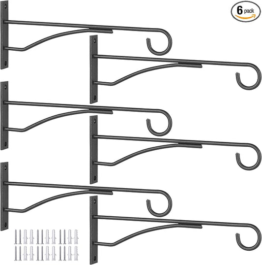 8" Plant Hangers 6 Pack, Hanging Plant Bracket for Wall Fence Porch Outdoor Indoor, Metal Plant Hooks for Basket, Flower, Planter, Feeder, Lantern, Wind Chime