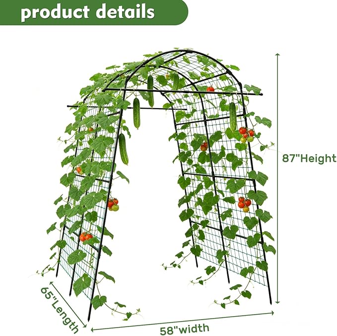 AGTEK 87in Garden Arch Trellis for Climbing Plants, Garden Arches Support Structure, Tall Metal Garden Tunnel Trellises Archway for Climbing Vine, Vegetable, Fruit, Flower, Squash Arbors