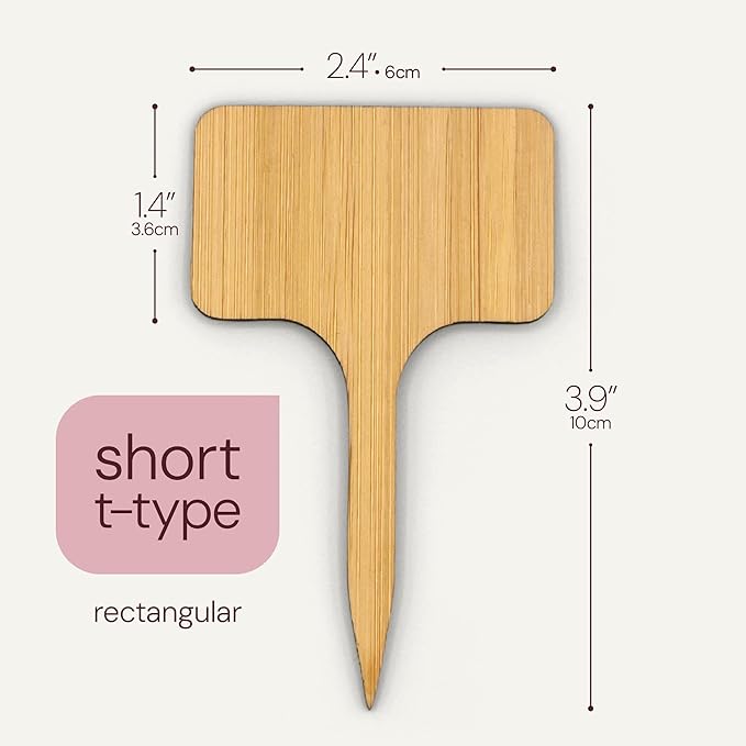 Bamboo Plant Labels, Eco-Friendly Garden Tags | 4" Short T-Type Wooden Garden Markers | 100% Natural, Biodegradable | for Labeling Herbs, Seedlings, Vegetables, Cheeses, Appetizers, Desserts | 50 pcs