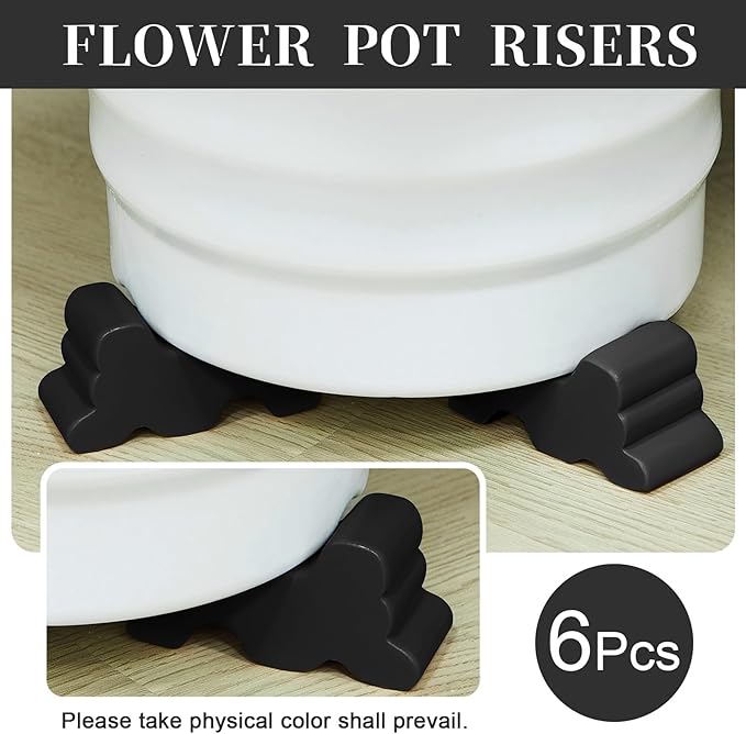 Kigeli 6 Pcs Resin Garden Pot Feet for Outdoor Planters 3 Inch Long 1.5 Inch Tall Flower Handmade Elevator Plant Feet Frost Proof Lifter for 14-20 in Pot(Black,Classic)