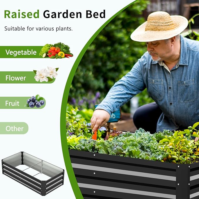 DoCred 3 in 1 Raised Garden Bed with 87in Tall Arch Trellis for Climbing Plants, Galvanized Planter Garden Box Outdoor for Gardening, Climbing Vegetables, Flower, Black