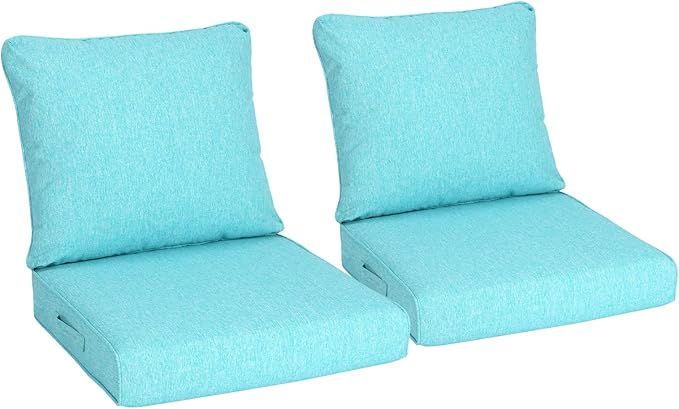 Aoodor 24" x 24" Patio Deep Seat Cushion Set, Water Resistant & Fade Resistant Outdoor Furniture Cushions with Adjustable Straps for Patio, Deck, Garden, Set of 2, Teal