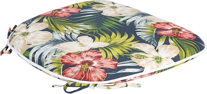 Magpie Fabrics Outdoor/Indoor 17"x16"x2" Chair Cushions with Ties Set of 4, Waterproof All Weather U-Shape Seat Pads Decoration for Patio Garden Furniture Home Office (Midnight Floral)