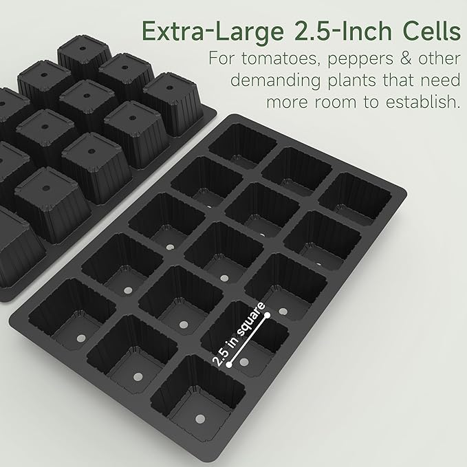 Gardzen 10-Pack Seed Starter Kits, Reusable Plant Germination Trays with Total 150-Cell, Seed Starter Tray with Humidity Vented Domes and Bases for Starting Vegetable Flower Herb Seeds 15" x 9"