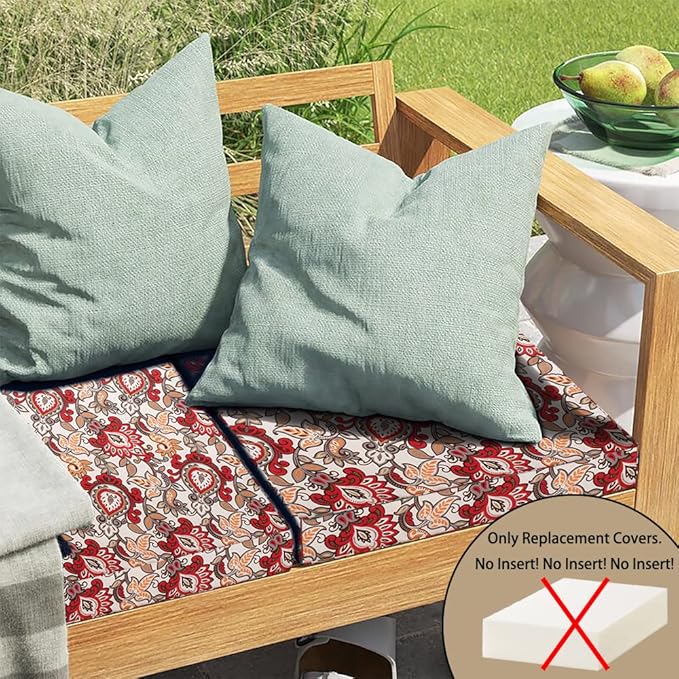 Magpie Fabrics Indoor Outdoor Cushion Cover Replacement 2 Pack, NO Insert! Water Repellent Slipcover with Ties Decor for Patio Garden Chair Seat Sofa Bench Wicker(Floral Red Orange, 20x18x4 Inch)