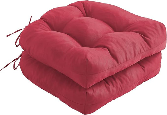 Outdoor Chair Cushions Set of 2, Patio Chair Cushions with Ties, 17x17+4” Tufted Outdoor Seat Cushions, Waterproof Patio Furniture Cushions, Outdoor Dining Chair Pads, Burgundy