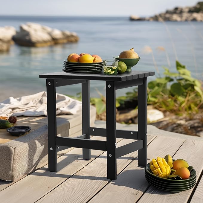 PASAMIC Adirondack Square Outdoor Side Table, HDPE Small Outdoor Table, Patio End Table for Patio, Pool, Backyard, Weather-Resistant, Easy Maintenance (Black)
