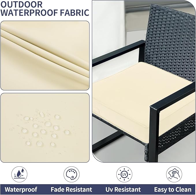 Pauwer Outdoor Chair Cushions Set of 2, Waterproof Outdoor Cushions for Patio Furniture, High Resilience Foam Seat Cushion with Ties for Outdoor Patio Garden Sofa, 19 x 19 x 3 Inch, Beige