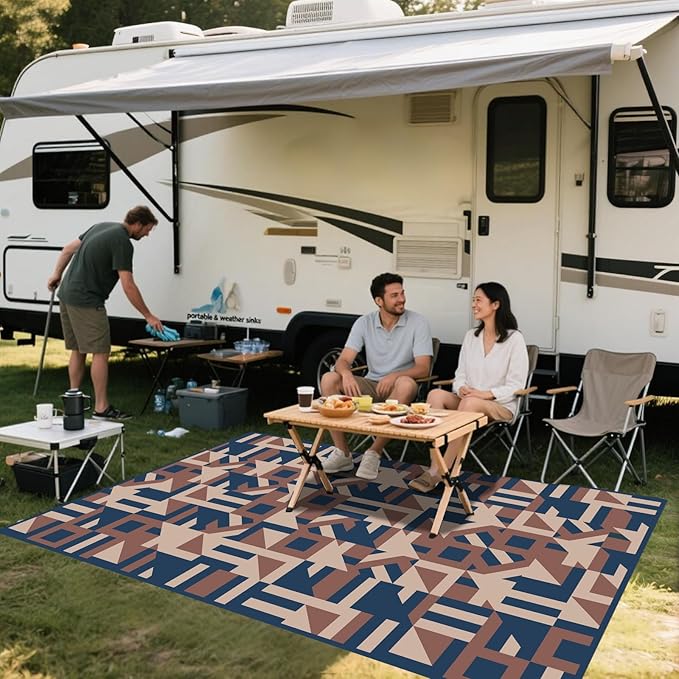 WILDROOTS 5x8 Feet Texture Pattern Plastic Outdoor Rug, Stain Resistant Waterproof Reversible Outdoor Patio Rug, Fade Resistant Camping Rug