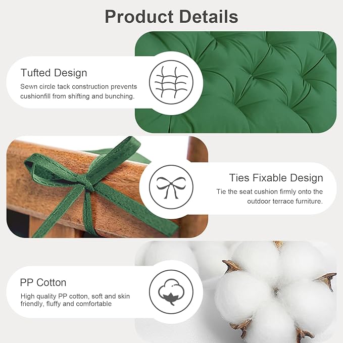 Waterproof Swing Replacement Cushions, Soft Bench Cushion for Outdoor Furniture Thicken Porch Swing Cushions with Ties for Garden Patio, 20x40in Light Grey