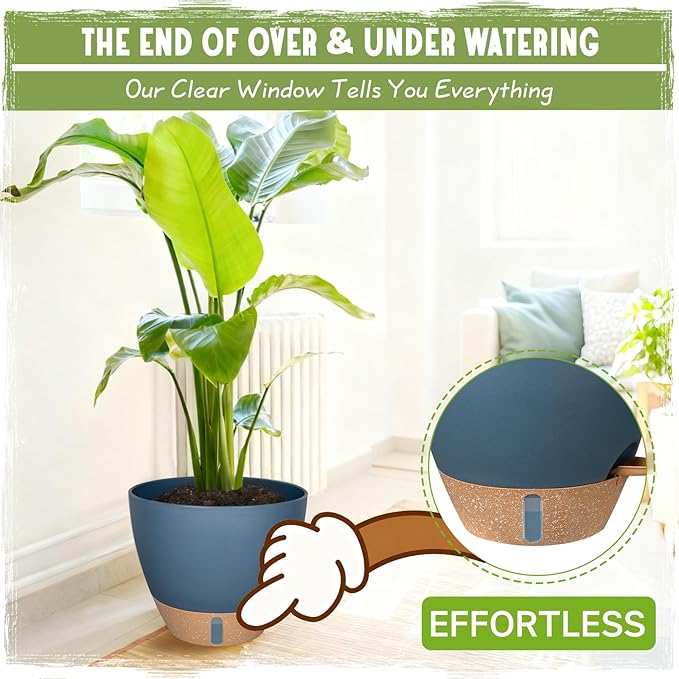 Self-Watering Pots for Indoor Plants 4 Pack, 6/8/10/12 Inch Outdoor Planters with Water Level Indicator&Deep Reservoir, Decorative Flower Pots for Indoor Plants,Home Decor (Blue, 12+10+8+6 inch)