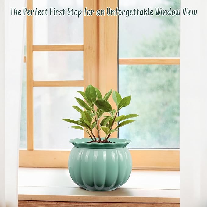 African Violet Pots, Self-Watering Ceramic Planter for Indoor Plants – 6 Inch Pot for Succulents, Herbs & Small Houseplants, Decorative Self-Watering Pot for Home & Office, Blue