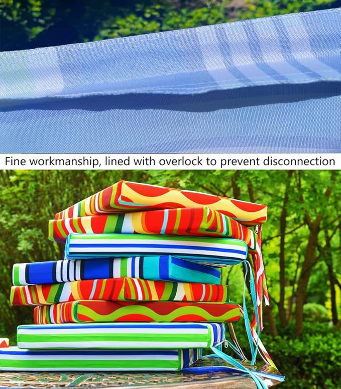 Indoor/Outdoor Chair Cushions Set Of 4 Waterproof,Square Corner Outdoor Cushions For Patio Furniture - Patio Chair Cushions With Ties,Memory Foam Oudoor Cushions17"X17", Blue Stripes