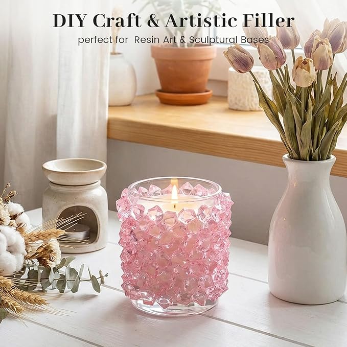 DomeStar Pink Fake Ice, 150PCS Acrylic Fake Diamonds, Plastic Crystals Gems, Vase Fillers DIY Craft Makeup Brush Rocks Wedding Party Table Centerpieces Scatter Decorations