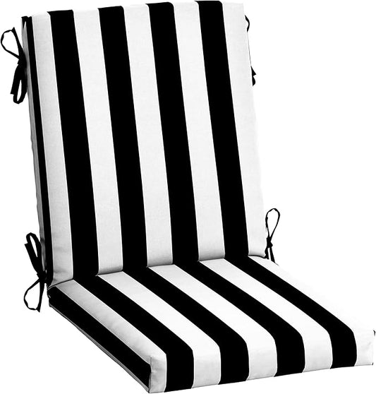 Arden 2-Pack Outdoor Patio Dining Chair Cushion, 20x44, Rain-Proof Seat Pad, Fade-Resistant Outdoor Cushion Black Cabana Stripe