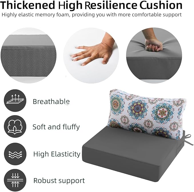 Outdoor Cushions for Patio Furniture, Outdoor Seat and Back Cushion, Waterproof Hampton Bay Deep Seat Replacement Couch Cushions for Lawn Garden, 26.5x26.5 Inch