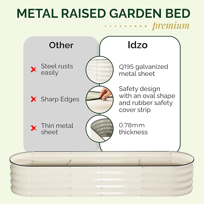 IDZO 8x2x1.4 ft Galvanized Steel Raised Garden Beds Outdoor, 12-in-1 Large Modular Metal Raised Garden Bed with 7 Coating Layers for Vegetables, Herbs, Flower - Ivory