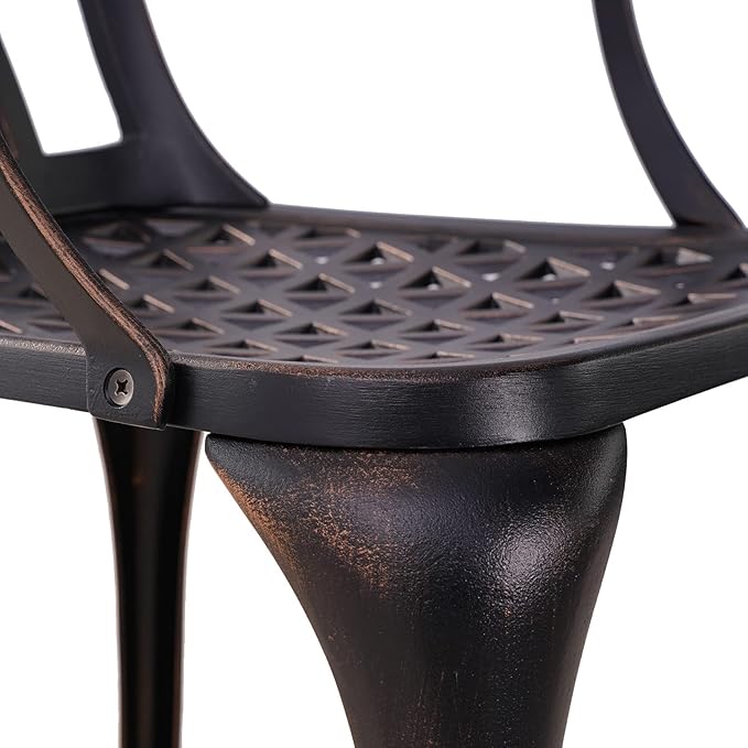 Outdoor Patio Chairs Set of 2, Cast Aluminum Biistro Dining Chairs Set of 2 with Armrest, Metal Patio Dining Chair for Garden Deck Backyard, Bronze