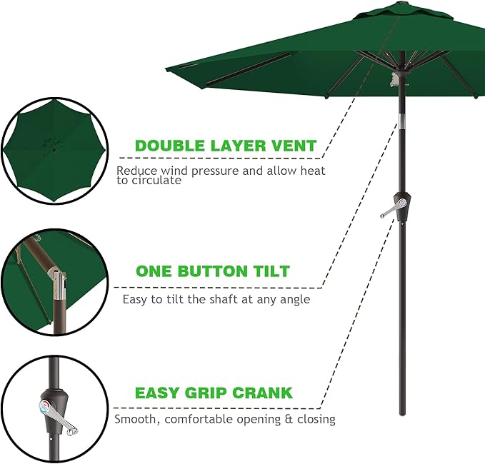 AreShark 9 FT Patio Umbrella for Outdoor, Outdoor Umbrella with Push Button Tilt and Crank, Outdoor Patio Umbrellas with 8 Sturdy Ribs for Market, Garden, Deck, Backyard, Pool (Forest Green)