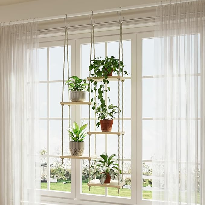 Window Plant Shelves 5-Tier Hanging Plant Shelves for Indoor Window Shelf for Plants Wall Mounted Window Sill Plant Shelf Living Room Garden Boho Decor