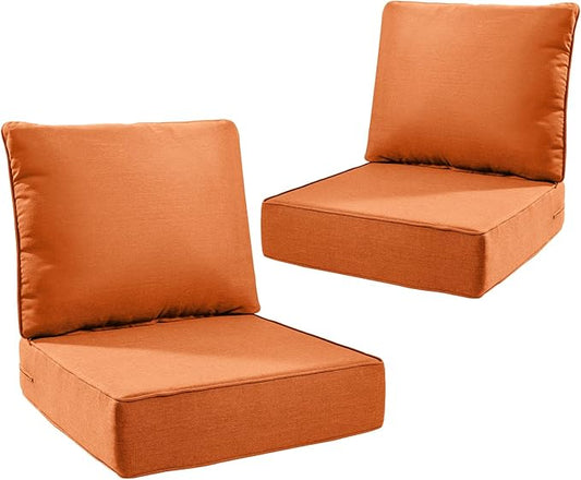 6" Thick Outdoor Cushions 24x24x6, 2-Set Deep Seat Patio Cushions with Removable Cover, Waterproof & Fade Resistant Replacement for Wicker Chair, Loveseat, Sofa - Orange