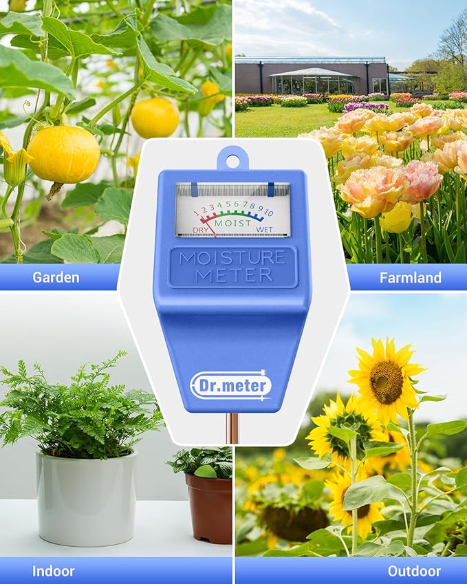 Soil Moisture Meter Tester for Plants, Long Probe Hygrometer Moisture Sensor for Houseplants Indoor Outdoor Garden Lawn Use - Plant Water Gauge Meter, No Battery Needed, Gardening Gifts, Blue