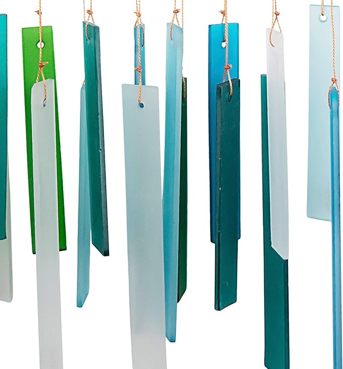 Blue Handworks Sea Glass and Driftwood Chime - Sandblasted Glass and Found Wood Hand Crafted Wind Chime