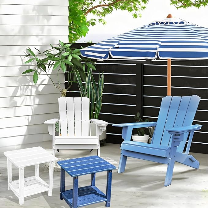 Adirondack Outdoor Side Table Square，2-Tier Patio Side Table with Weatherproof HDPE Material Low Maintenance Furniture for Backyard Poolside Porch Deck Garden