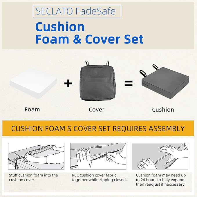 Patio Chair Cushion 20x20x3 Inch Waterproof Outdoor Seat Cushions for Patio Furniture 5-Year Color Fastness Garden Sofa Couch Chair Pads with Handle and Adjustable Straps(2 Pack, Dack Grey