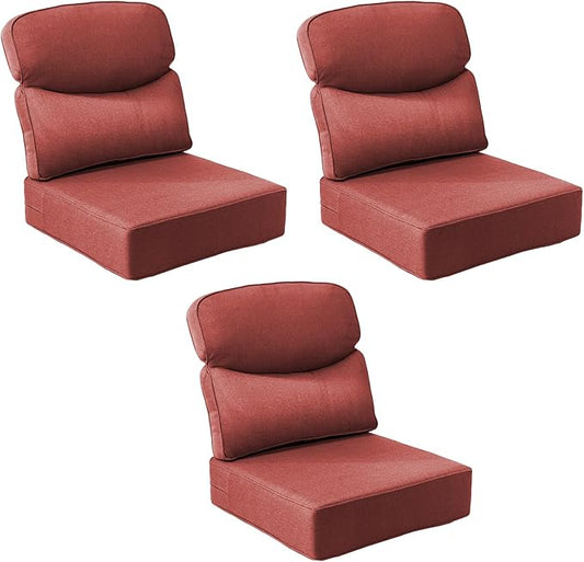 Outdoor Cushion Set for Patio Furniture, UV Resistant, Water Resistant - 6 Inch Thick Dual Layer Back Support Cushions– 24x24 Inch Patio Seat Covers for Chair/Sofa/Couch | Red | 3-Pack |