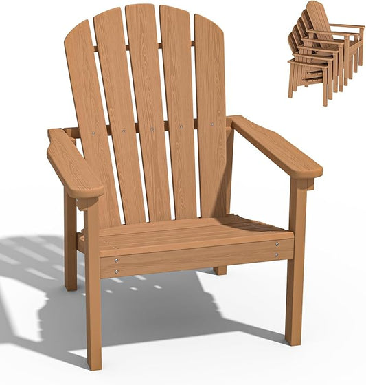 nevilywood Compact Stackable Adirondack Chairs, 26.3" Wide HDPE Outdoor Patio Chairs - Durable, Space-Saving Design for Porch, Lawn or Garden, Teak