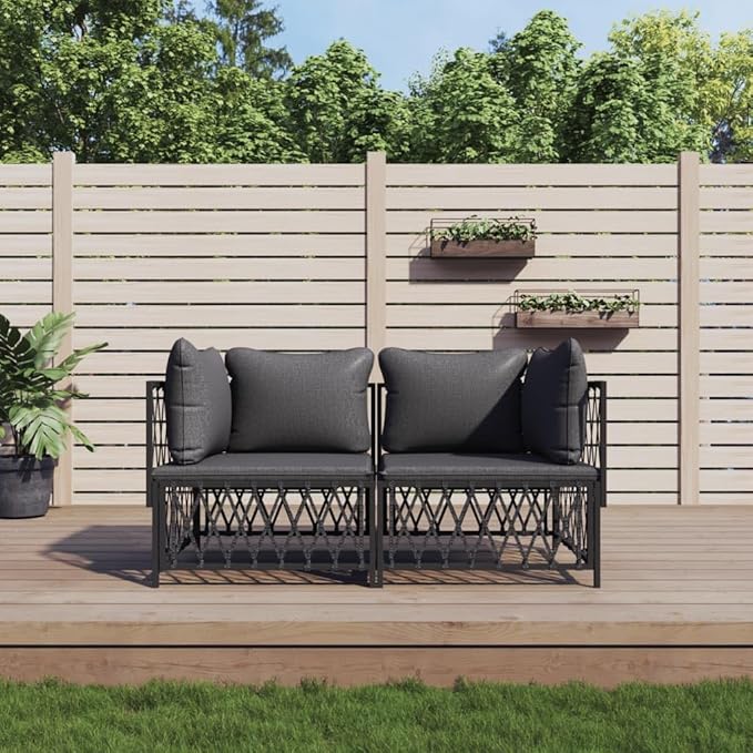 SKM 2 Piece Garden Lounge Set with Cushions Anthracite Steel (Weight-38KG)