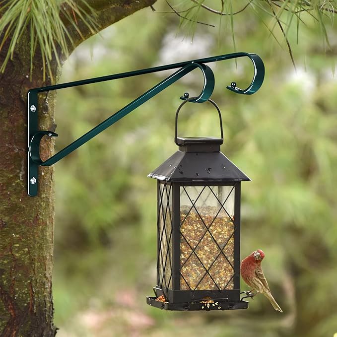 Plant Hangers Outdoor 2 Pack 15.5 Inch Metal Plant Hooks for Wall, Decorative Straight Hanging Plant Bracket for Bird Feeders, Planters, Lanterns, Wind Chimes, Blackish Green