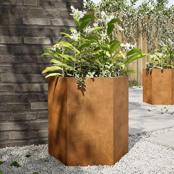 Garden Planter Set of 2 Rust-Brown Weathering Steel Medium Indoor Plant Holders Flower pots Plant containers for Indoor Backyard