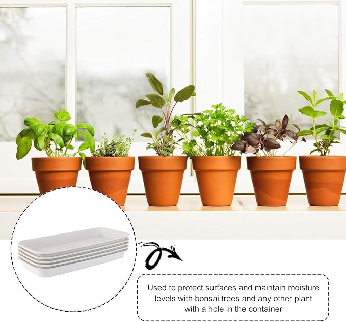 RCFINE 2Pcs Plant Saucers Rectangular Plastic Plant Drip Trays for Holding Water Drips and Soil, Indoors Outdoor Plant Trays Garden Supplies (Brown,S)