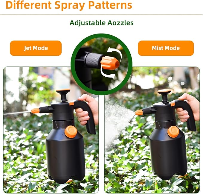 0.52Gallon Garden Pump Sprayer,Handheld Pressure Water Sprayer Bottle with Safety Valve,Adjustable Nozzle for Plants,Home Cleaning(Black 0.52Gallon/2L)