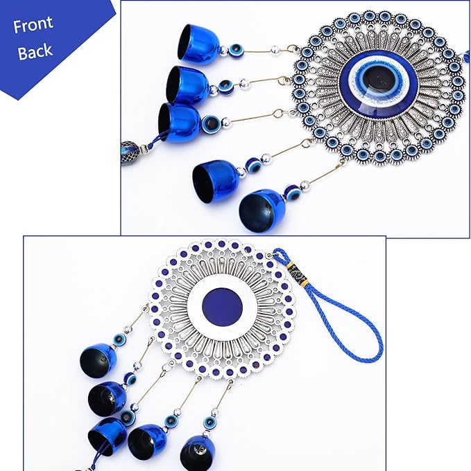 BWINKA Blue Evil Eye Hanging Decoration Ornament Metal Wind Chimes for Home Garden Gift Decoration