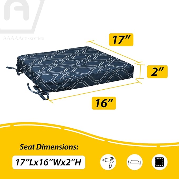 AAAAAcessories Outdoor Seat Cushions for Chairs, Waterproof, Fade-Resistant, 17" x 16" x 2", Patio Furniture Replacement Cushions, Set of 2, Slate Blue Vine Trellis