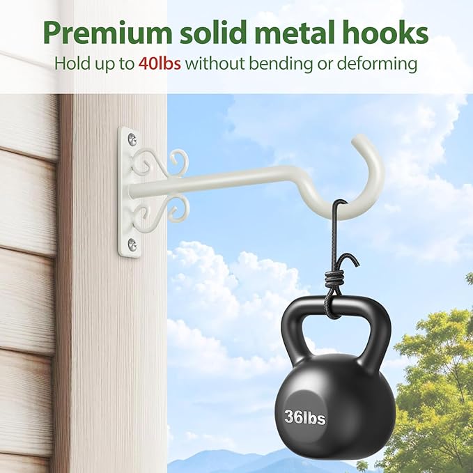 BOLITE Plant Hangers, 6 Inch Hanging Plant Brackets Outdoor or Indoor, Wall Hooks for Hanging Hummingbird Feeders, Bird Feeders, Planters, Lantern, Wind Chime, 2 Pack, Retro White, Gifts for Women Men