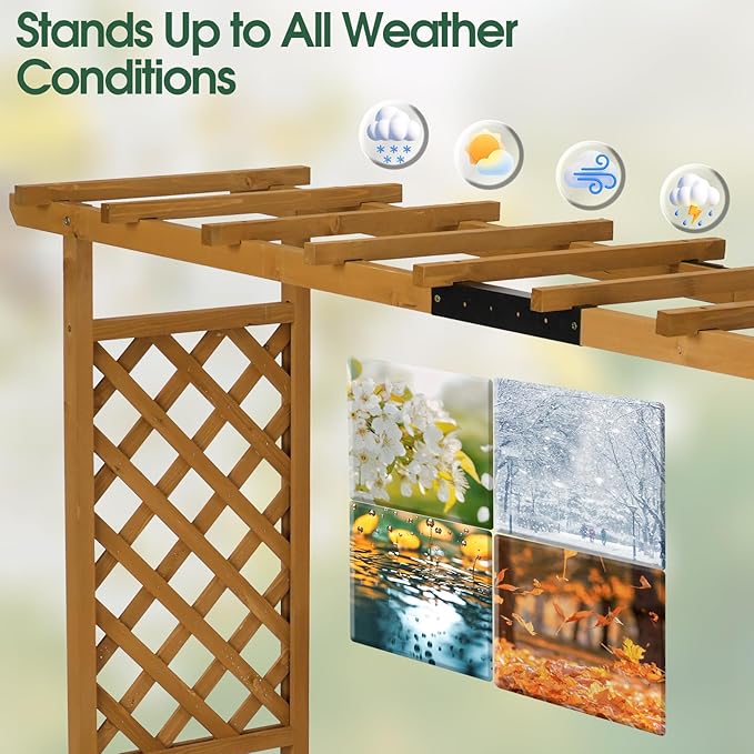 Outvita 45" Raised Garden Bed with Trellis, Wood Planter Box with Hanging Roof, Side Trellis and Drainage Holes, Above Ground Elevated Garden Bed for Outdoor Climbing Plants Vegetables(Teak Color)