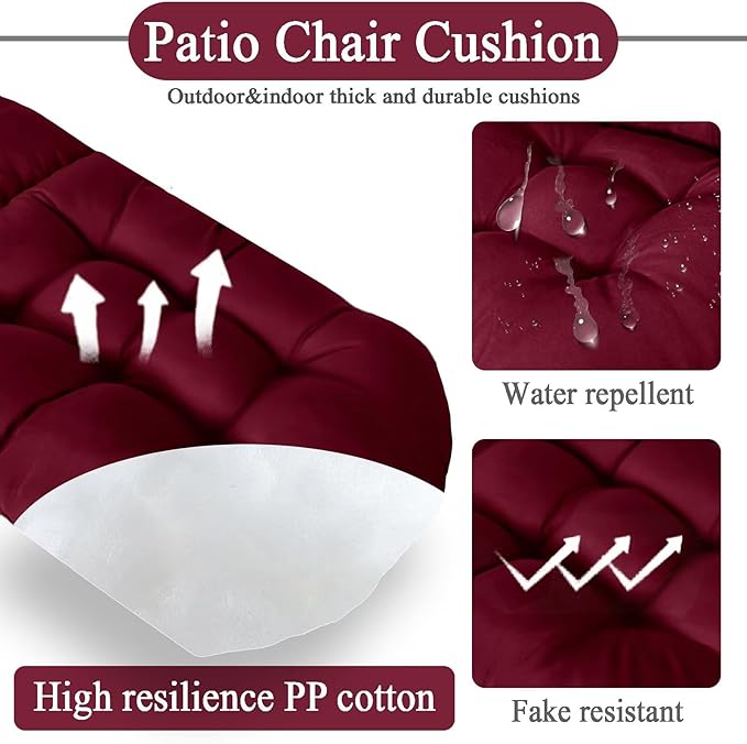 Adirondack Chair Cushion, Waterproof Outdoor High Back Seat Cushions for Patio Rocking Chairs, Thick Tufted Replacement Pads for Porch Lawn Indoor Dining Desk Wicker Furniture, Burgundy